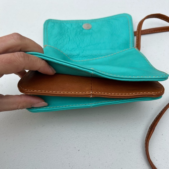 L'ARTIGIANO SORRENTINO Leather Crossbody Purse teal aqua tan bag Italy made - Picture 9 of 12